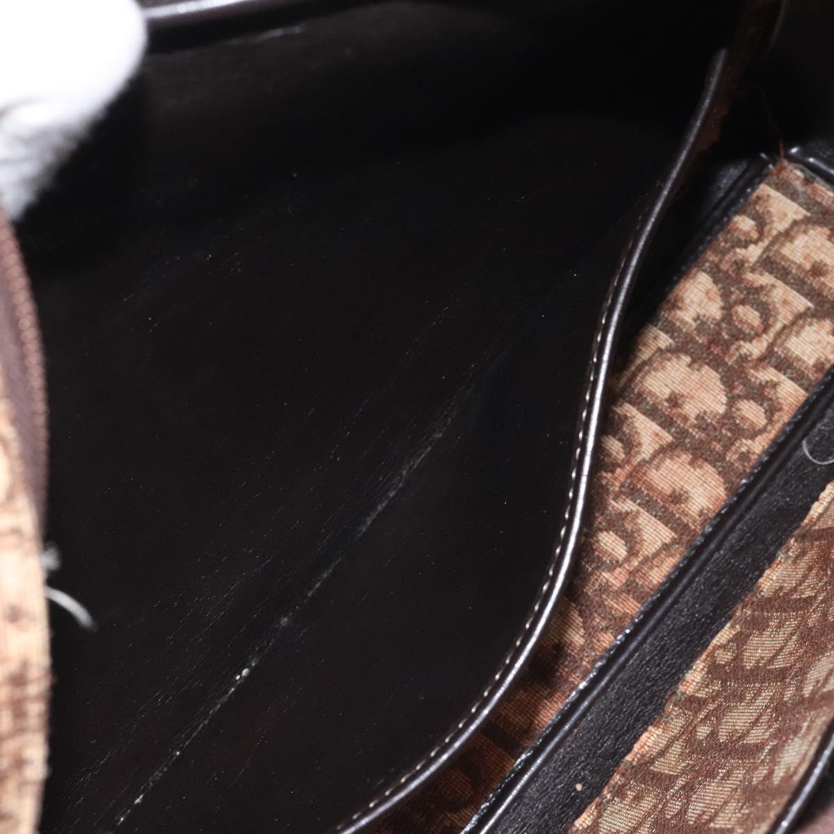 Christian Dior Trotter Canvas Shoulder Bag Brown Gold Auth yk17509