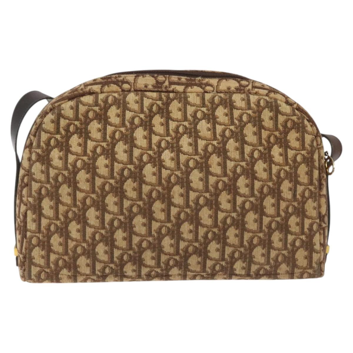 Christian Dior Trotter Canvas Shoulder Bag Brown Gold Auth yk17509