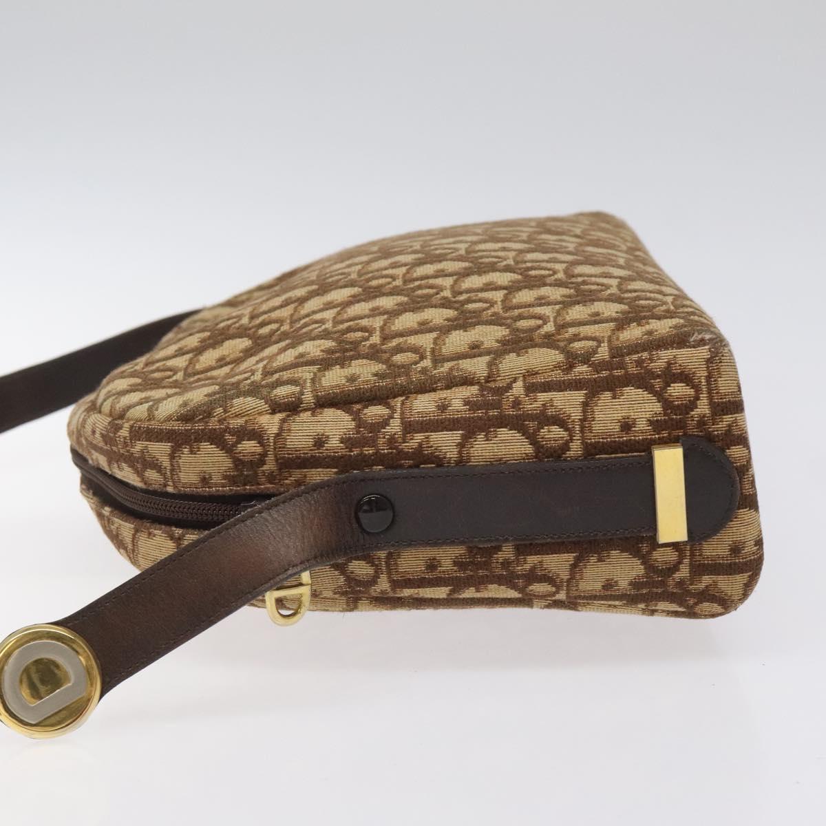 Christian Dior Trotter Canvas Shoulder Bag Brown Gold Auth yk17509