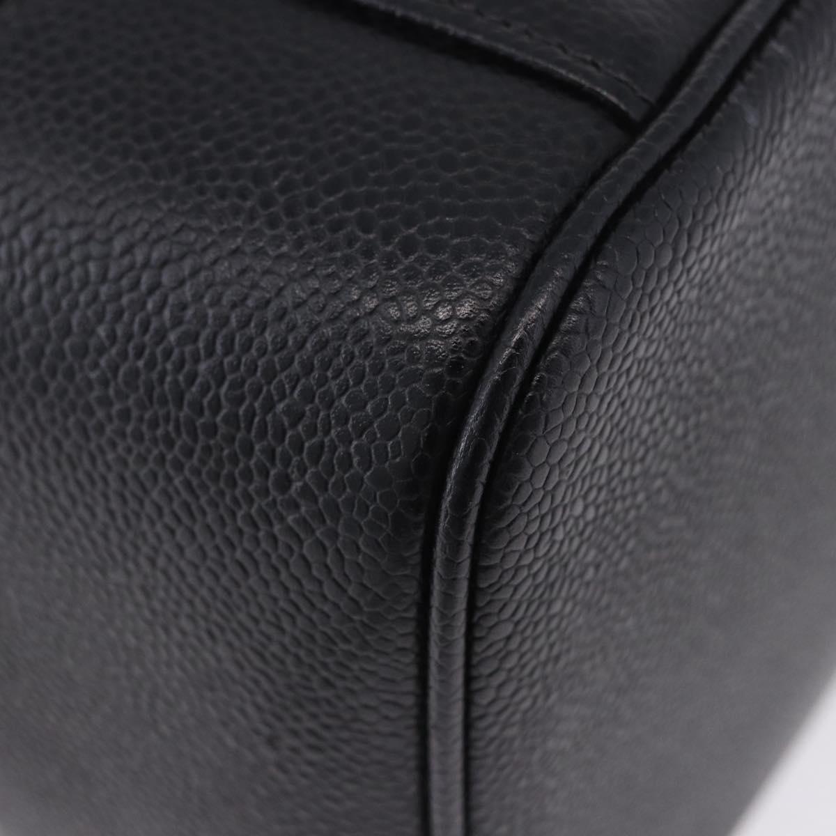 CHANEL COCO Mark Vanity Pouch Caviar Skin Black Gold CC Auth yk17517
