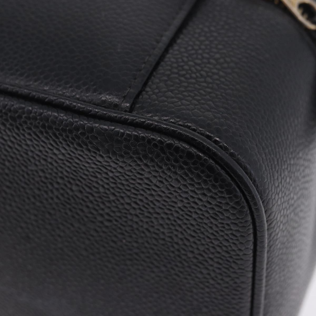 CHANEL COCO Mark Vanity Pouch Caviar Skin Black Gold CC Auth yk17517