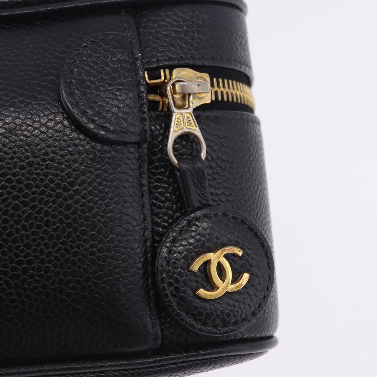 CHANEL COCO Mark Vanity Pouch Caviar Skin Black Gold CC Auth yk17517