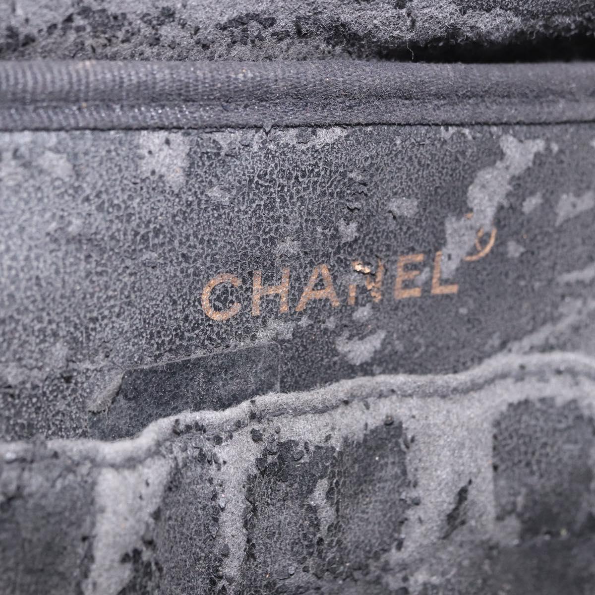CHANEL COCO Mark Vanity Pouch Caviar Skin Black Gold CC Auth yk17517