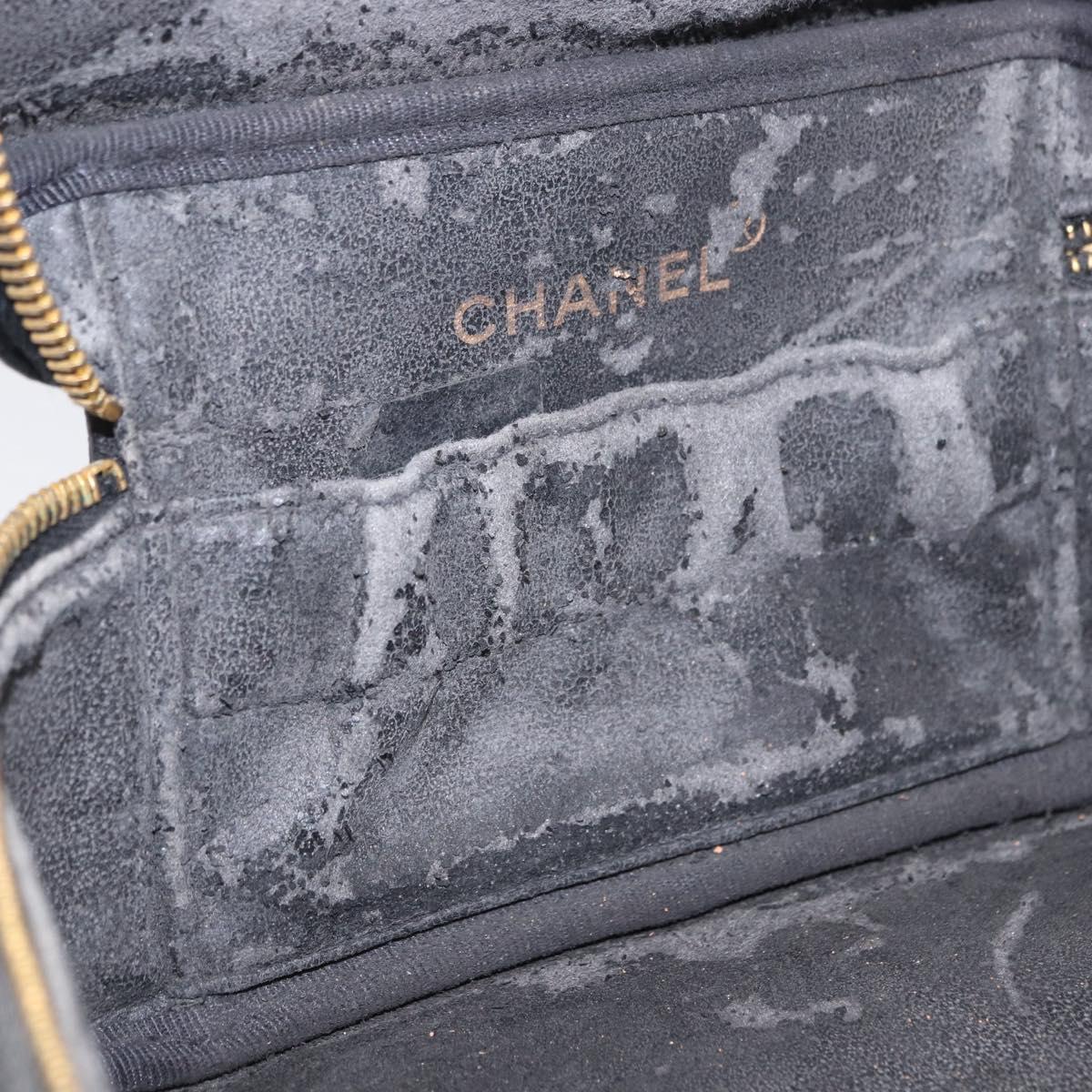 CHANEL COCO Mark Vanity Pouch Caviar Skin Black Gold CC Auth yk17517