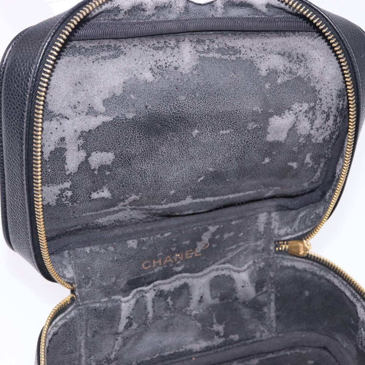 CHANEL COCO Mark Vanity Pouch Caviar Skin Black Gold CC Auth yk17517