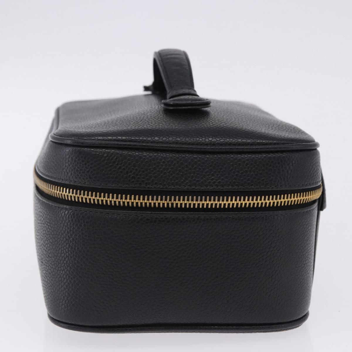 CHANEL COCO Mark Vanity Pouch Caviar Skin Black Gold CC Auth yk17517