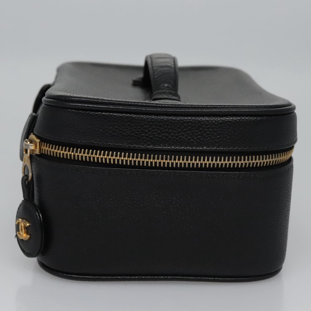 CHANEL COCO Mark Vanity Pouch Caviar Skin Black Gold CC Auth yk17517