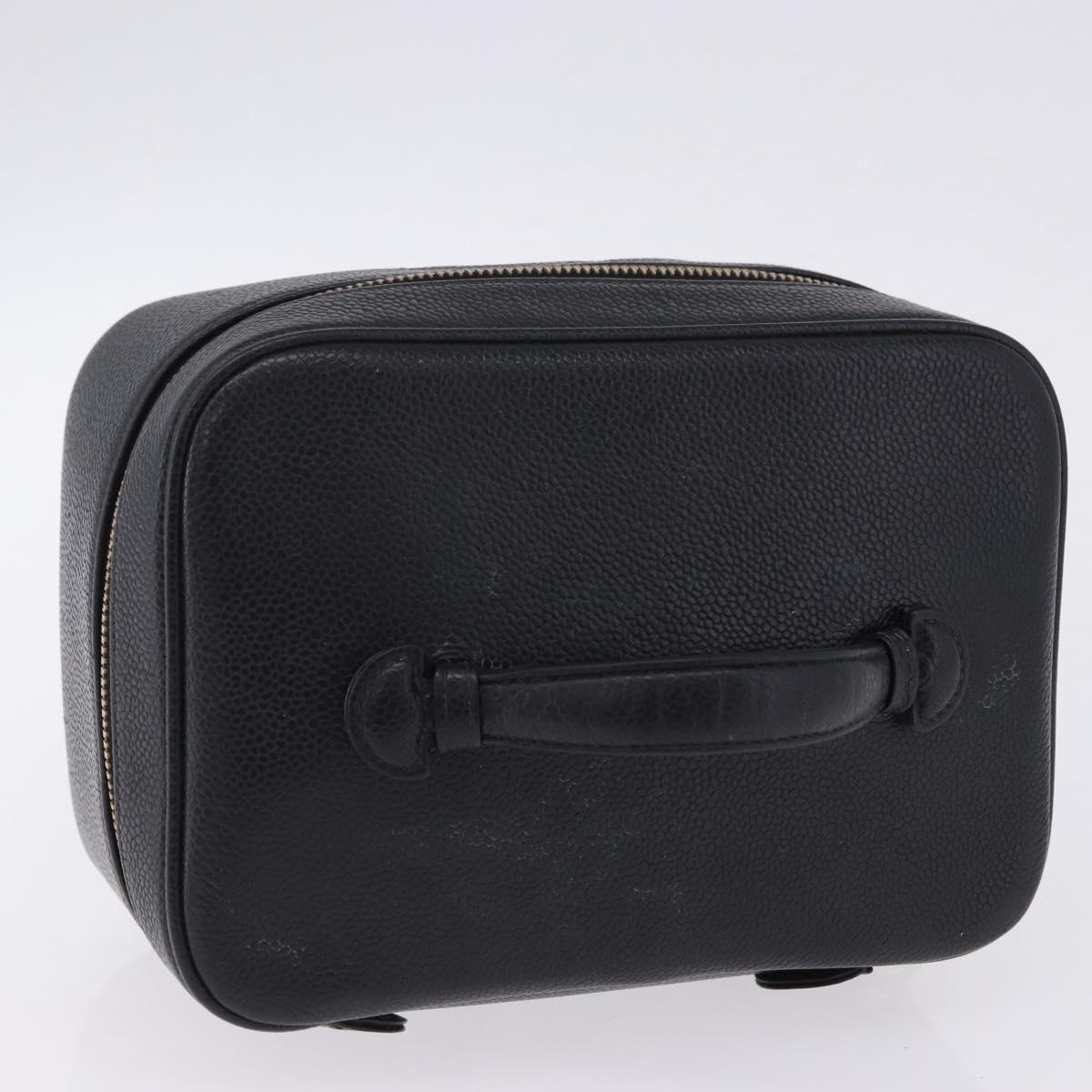 CHANEL COCO Mark Vanity Pouch Caviar Skin Black Gold CC Auth yk17517