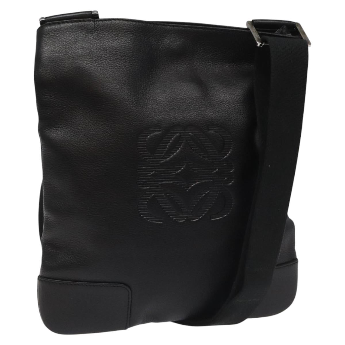 LOEWE Anagram Shoulder Bag Leather Black Silver Auth yk17569