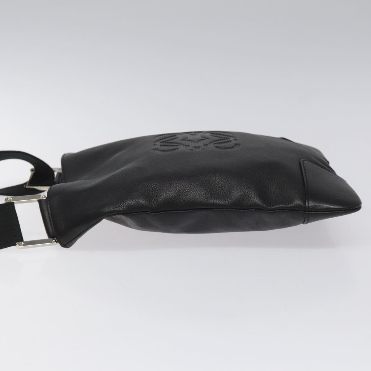 LOEWE Anagram Shoulder Bag Leather Black Silver Auth yk17569