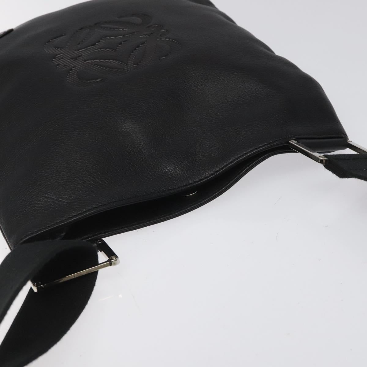 LOEWE Anagram Shoulder Bag Leather Black Silver Auth yk17569