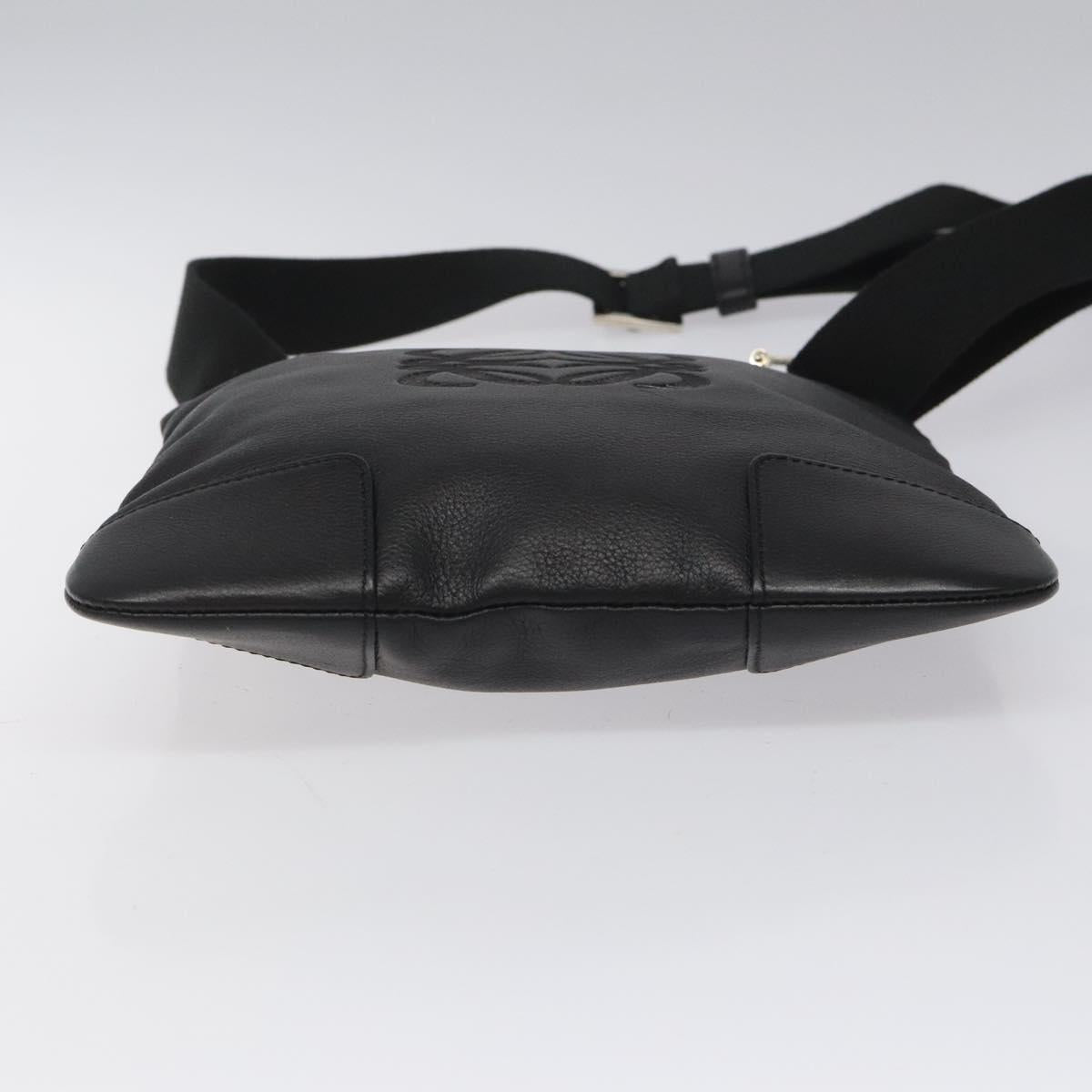 LOEWE Anagram Shoulder Bag Leather Black Silver Auth yk17569