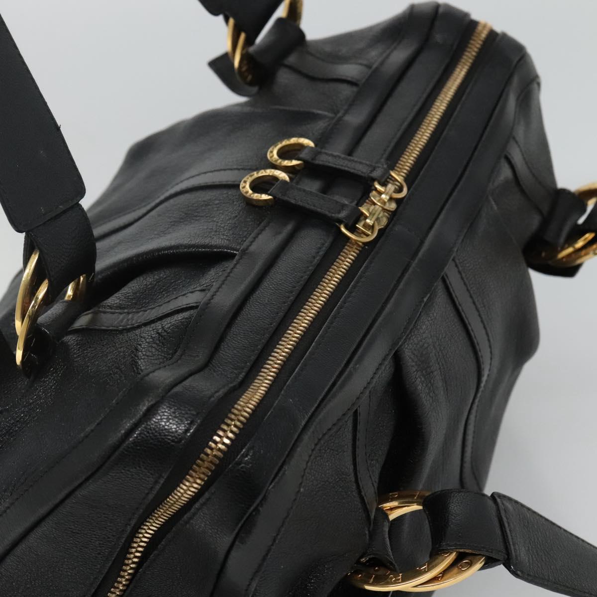 BVLGARI Chandra Tote Bag Leather Black Gold Auth yk17602