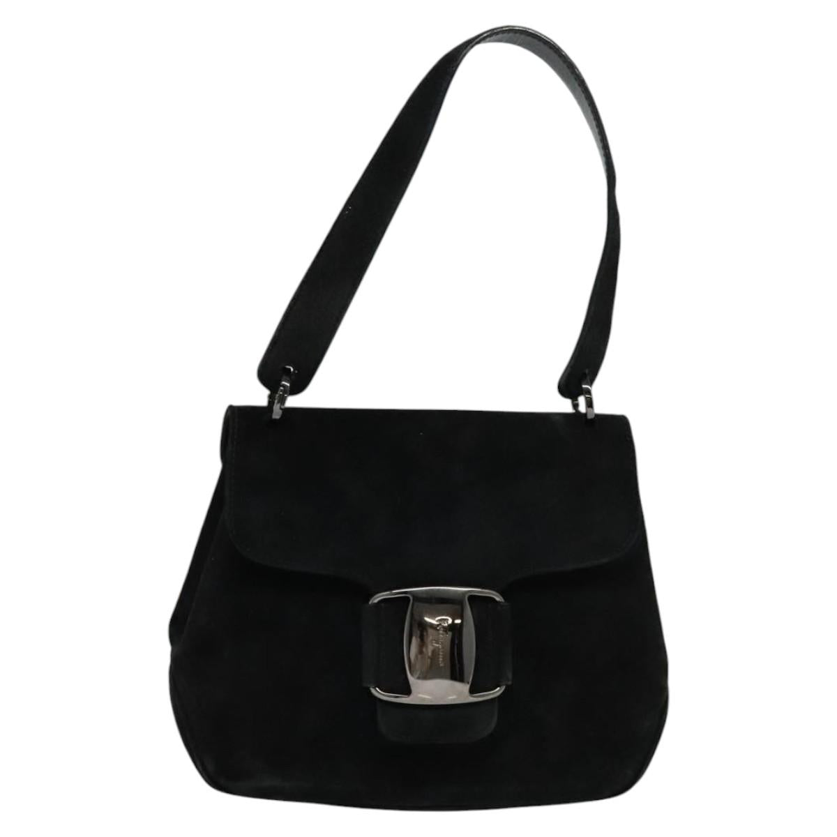 Salvatore Ferragamo Vala Hand Bag Suede Black Auth yk17641