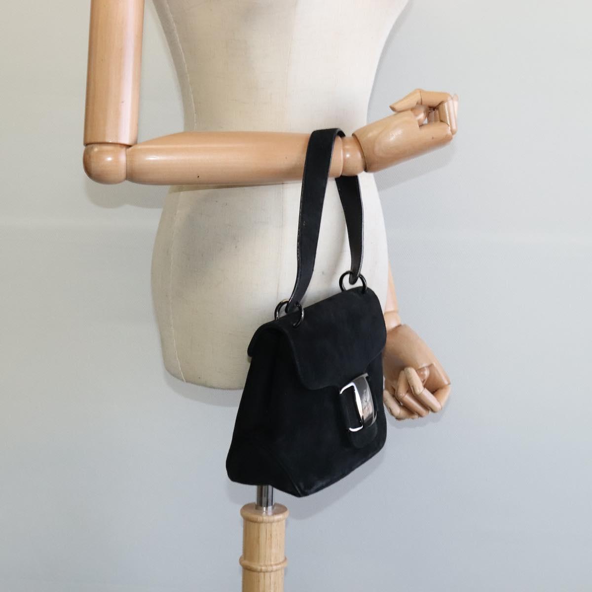 Salvatore Ferragamo Vala Hand Bag Suede Black Auth yk17641