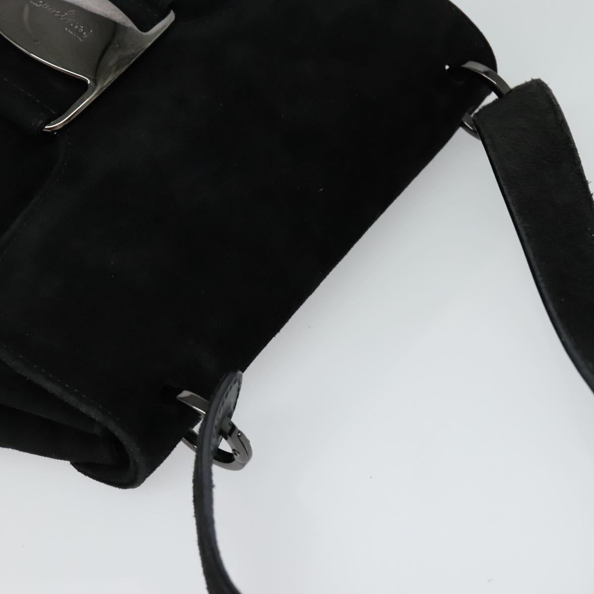 Salvatore Ferragamo Vala Hand Bag Suede Black Auth yk17641
