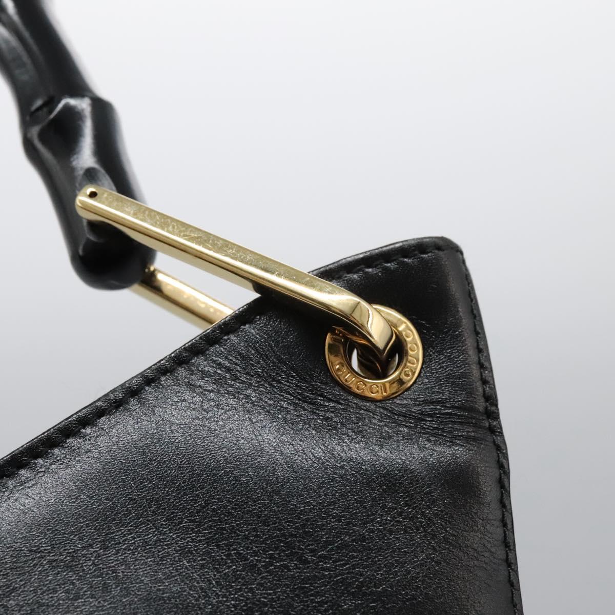 GUCCI Bamboo Shoulder Bag Leather Black Gold 001 3006 Auth yk17653