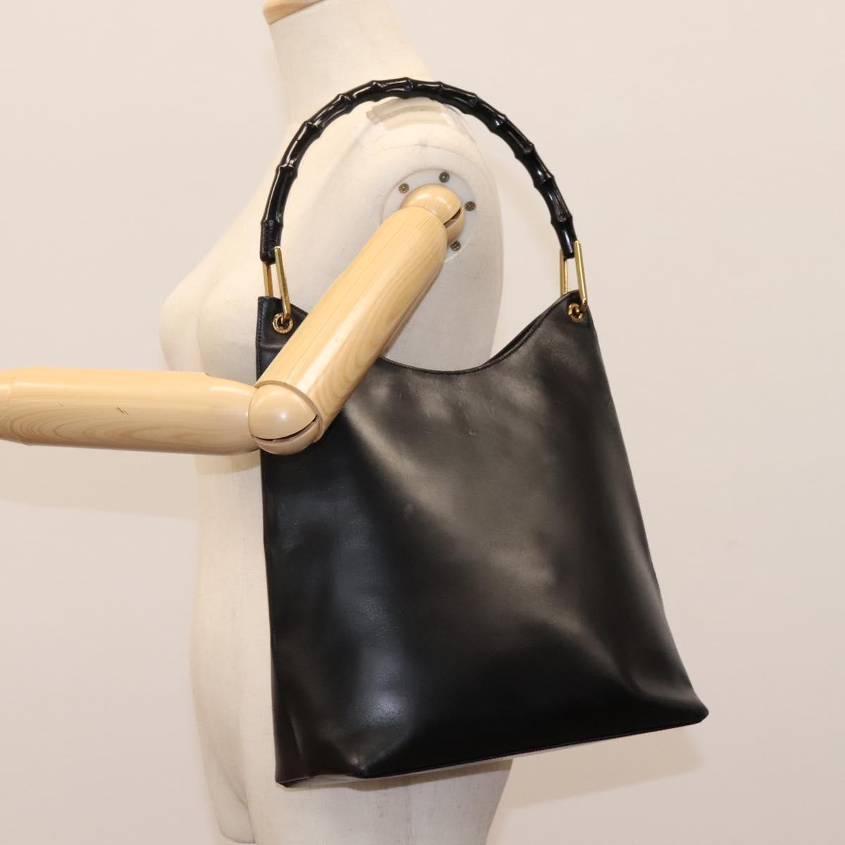 GUCCI Bamboo Shoulder Bag Leather Black Gold 001 3006 Auth yk17653