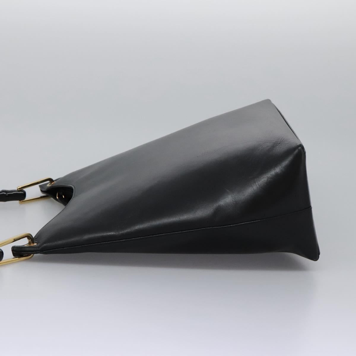 GUCCI Bamboo Shoulder Bag Leather Black Gold 001 3006 Auth yk17653