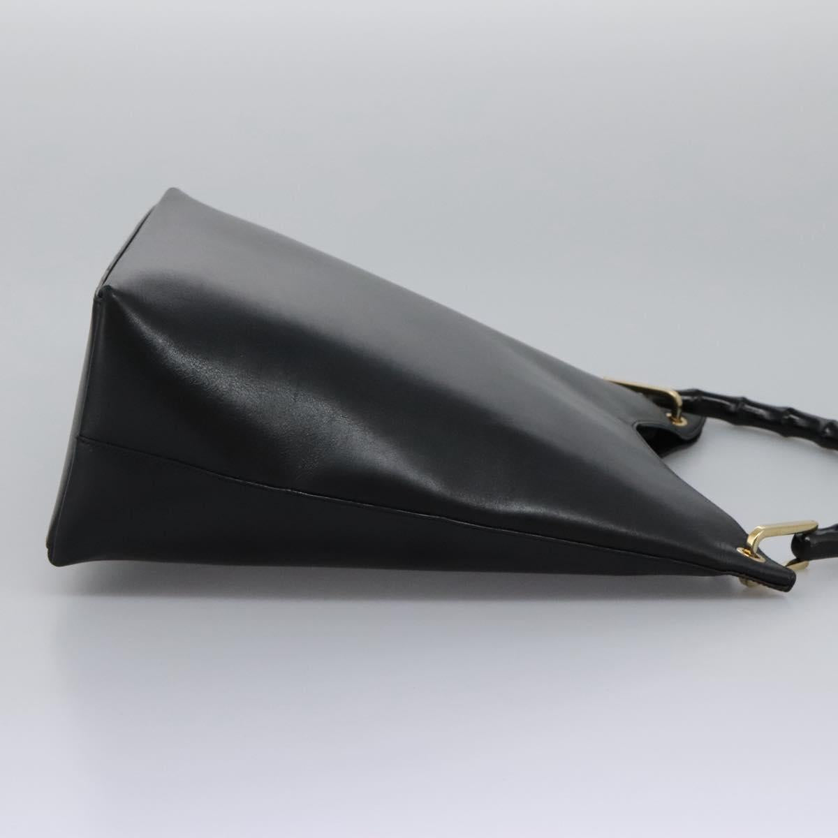 GUCCI Bamboo Shoulder Bag Leather Black Gold 001 3006 Auth yk17653