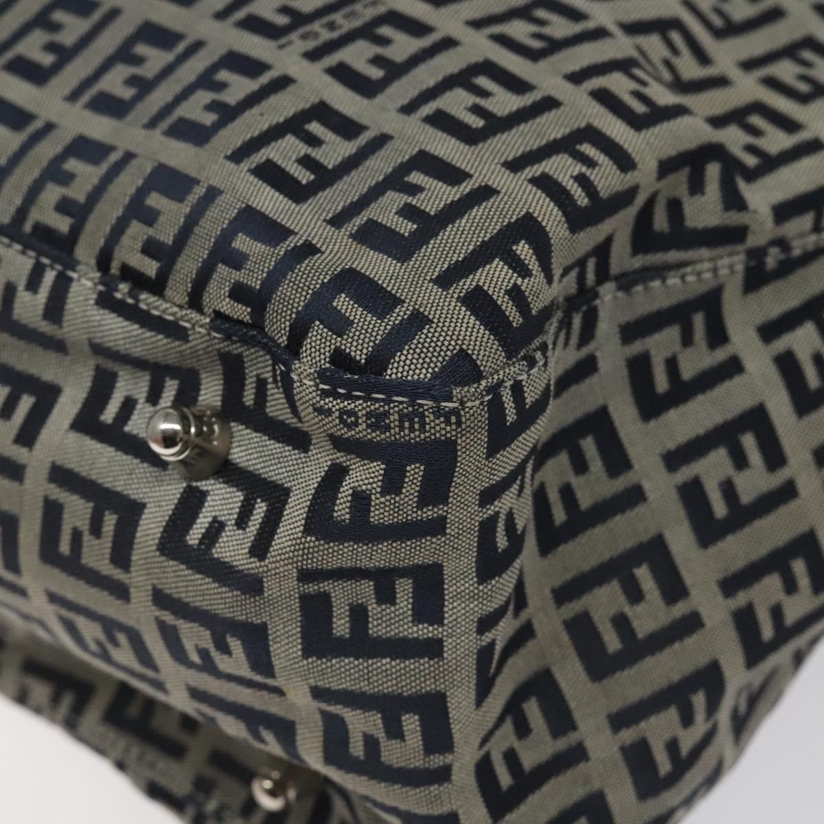 FENDI Zucchino Canvas Hand Bag Navy Silver Auth yk17654