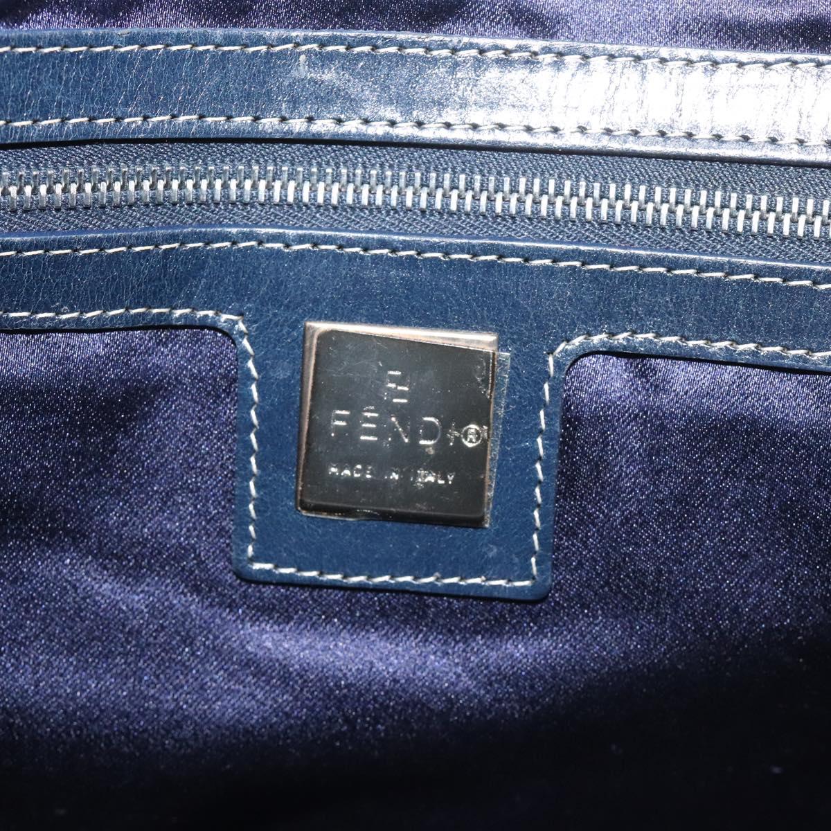FENDI Zucchino Canvas Hand Bag Navy Silver Auth yk17654