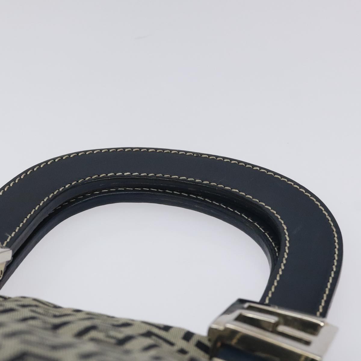 FENDI Zucchino Canvas Hand Bag Navy Silver Auth yk17654