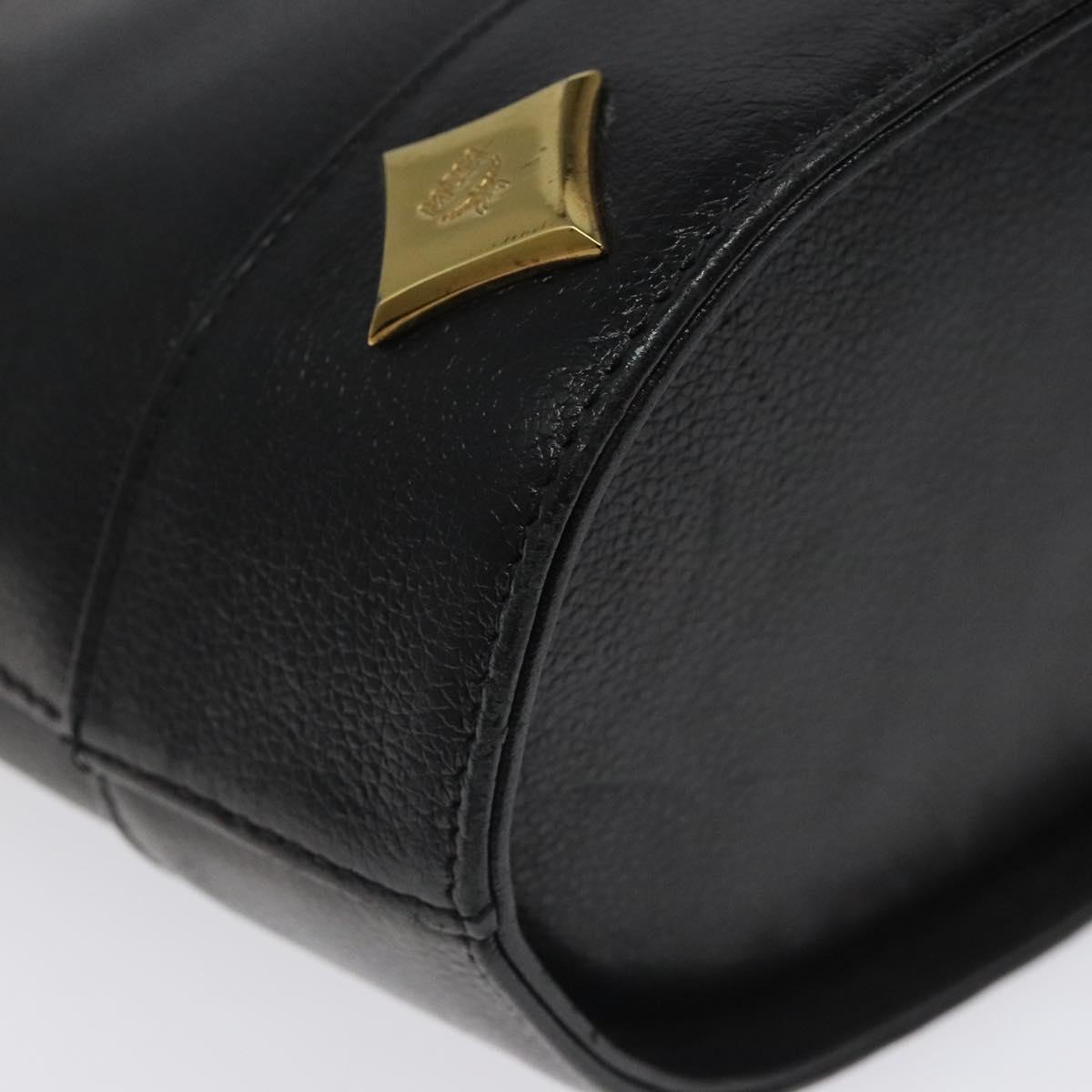 MCM Hand Bag Leather Black Gold Auth yk17655