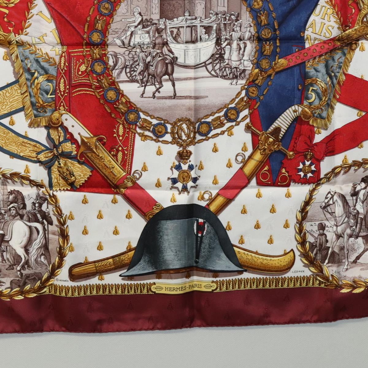 HERMES Carre 90 Scarf ""NAPOLEON"" Silk Bordeaux Auth yk17702
