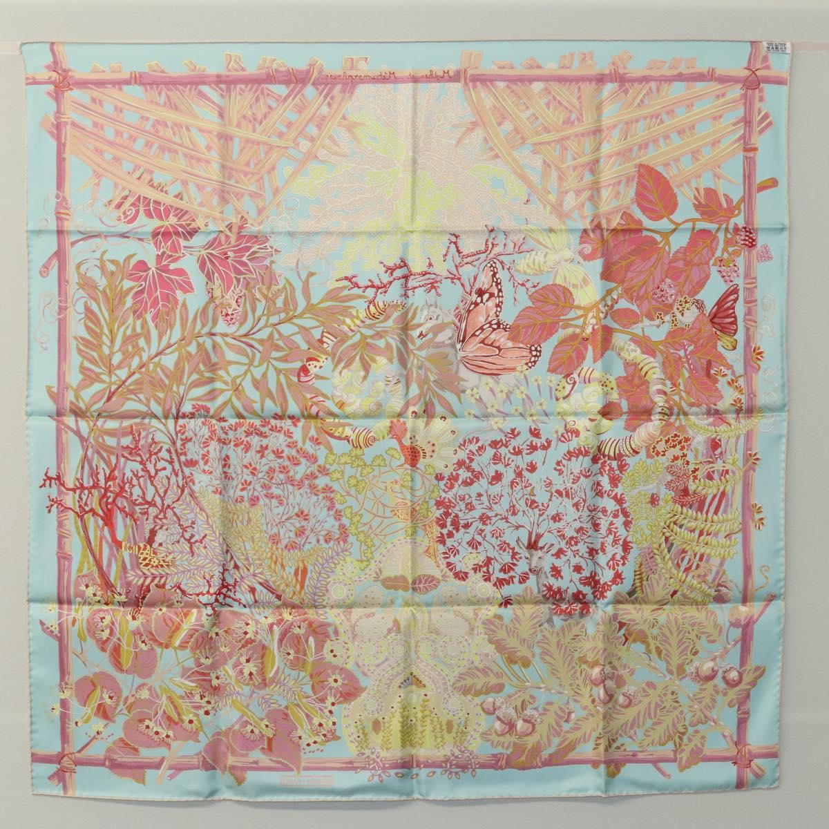 HERMES Carre 90 Scarf ""Mythes Et Metamorphoses"" Silk Pink Auth yk17704