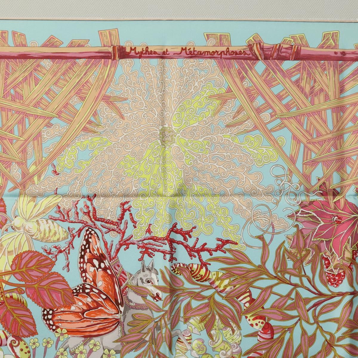 HERMES Carre 90 Scarf ""Mythes Et Metamorphoses"" Silk Pink Auth yk17704