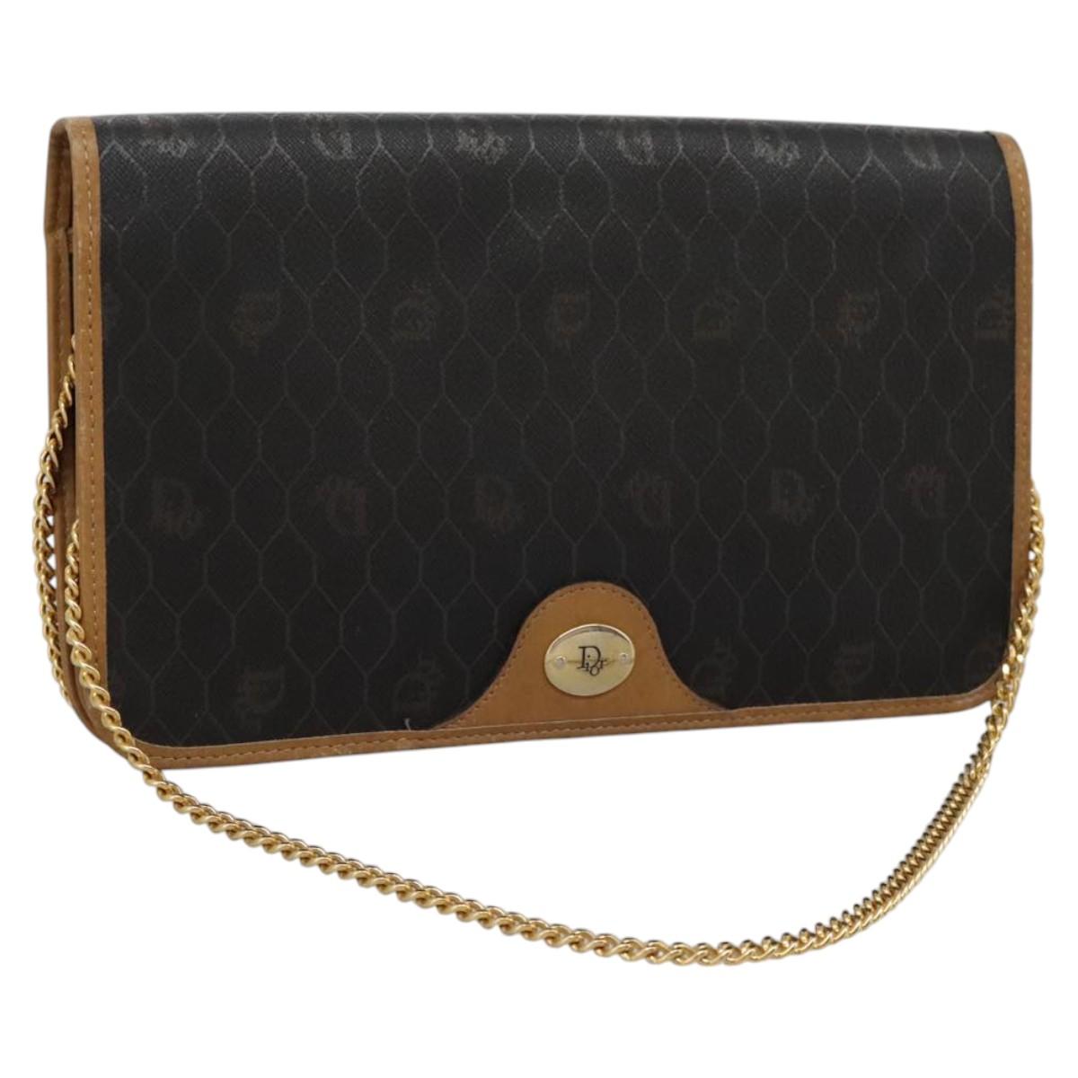 Christian Dior Honeycomb Canvas Chain Shoulder Bag PVC Black Gold Auth yk17711