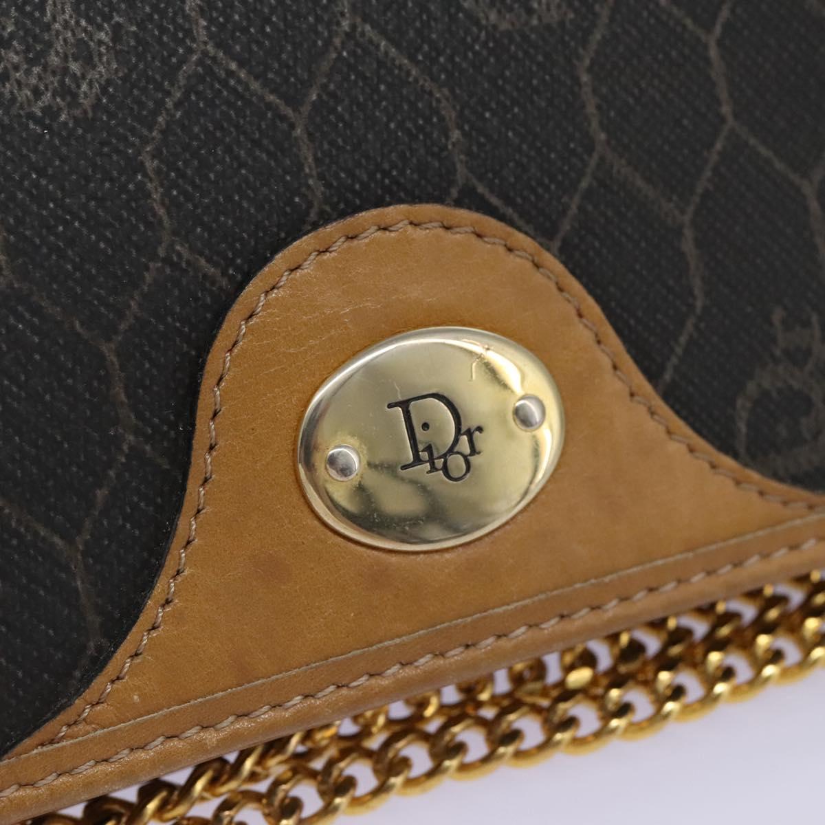 Christian Dior Honeycomb Canvas Chain Shoulder Bag PVC Black Gold Auth yk17711