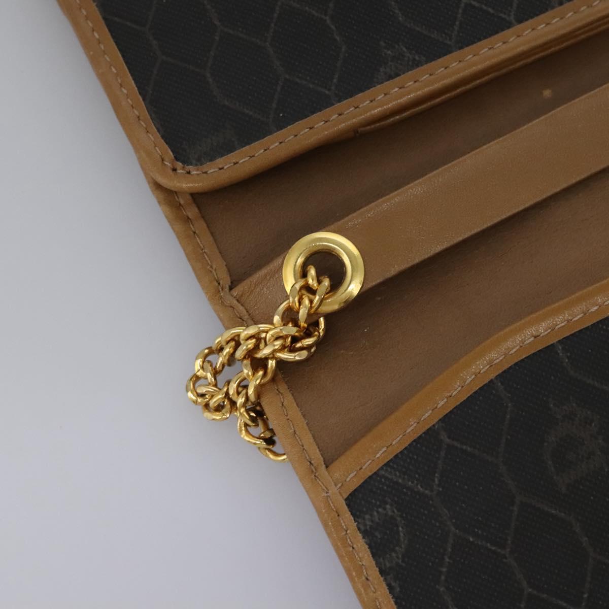 Christian Dior Honeycomb Canvas Chain Shoulder Bag PVC Black Gold Auth yk17711