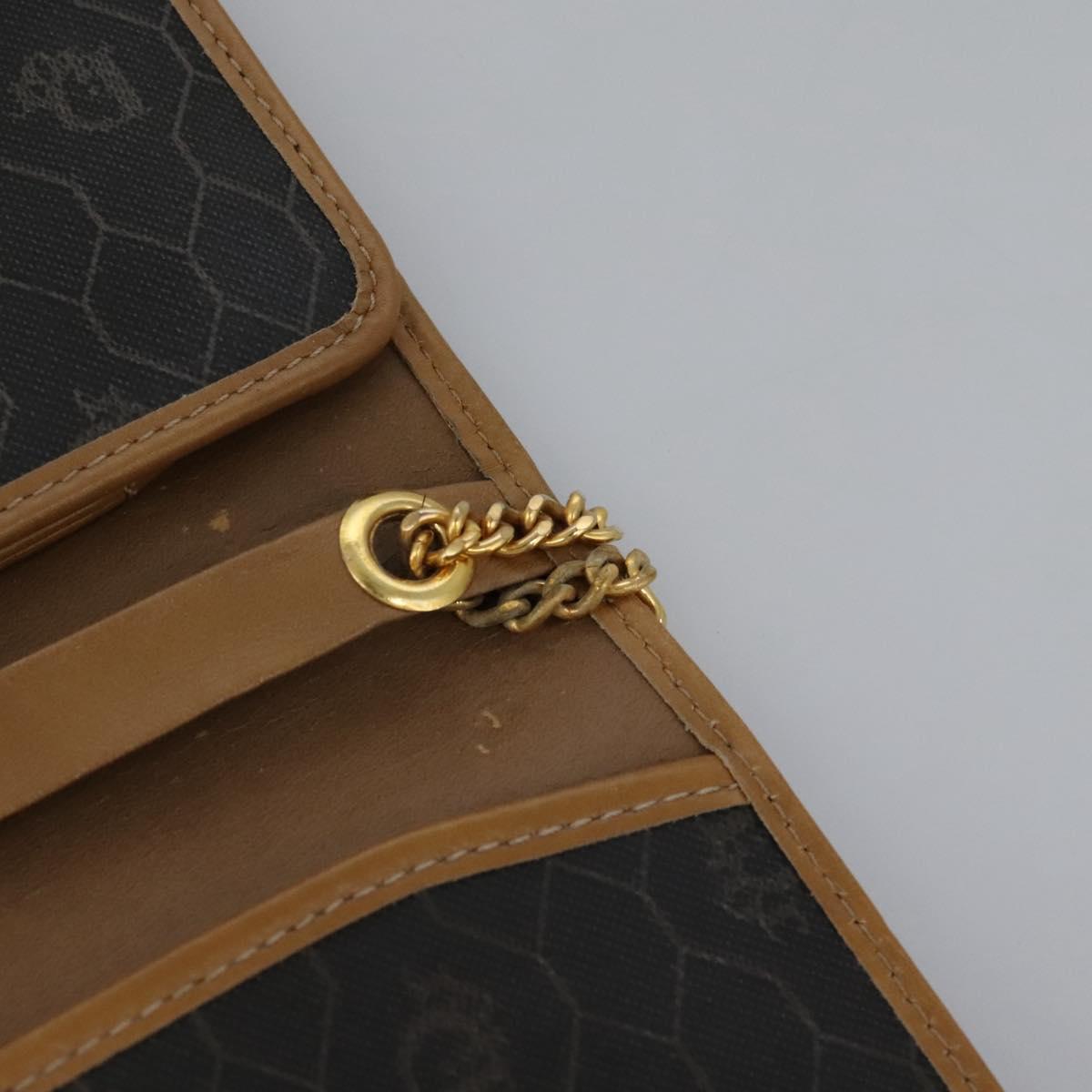 Christian Dior Honeycomb Canvas Chain Shoulder Bag PVC Black Gold Auth yk17711