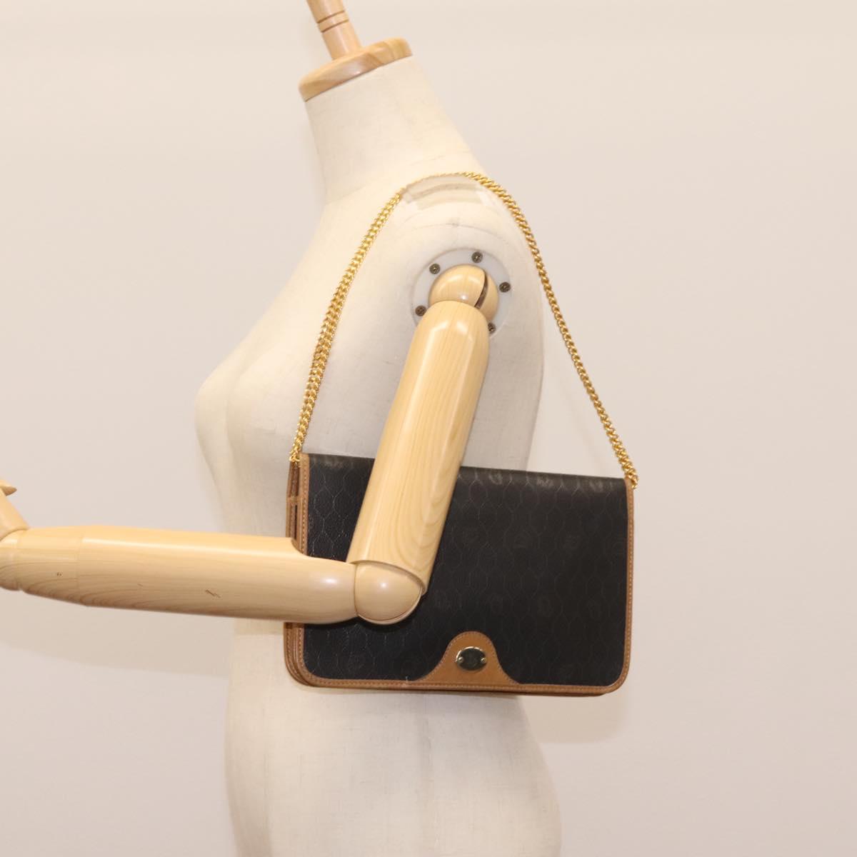 Christian Dior Honeycomb Canvas Chain Shoulder Bag PVC Black Gold Auth yk17711