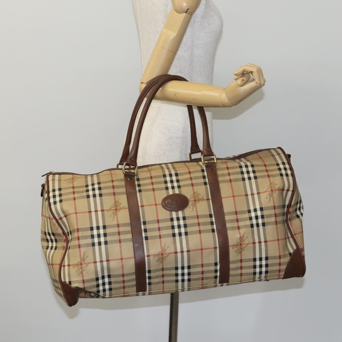 Burberrys Nova Check Boston Bag PVC Beige Auth yk17750