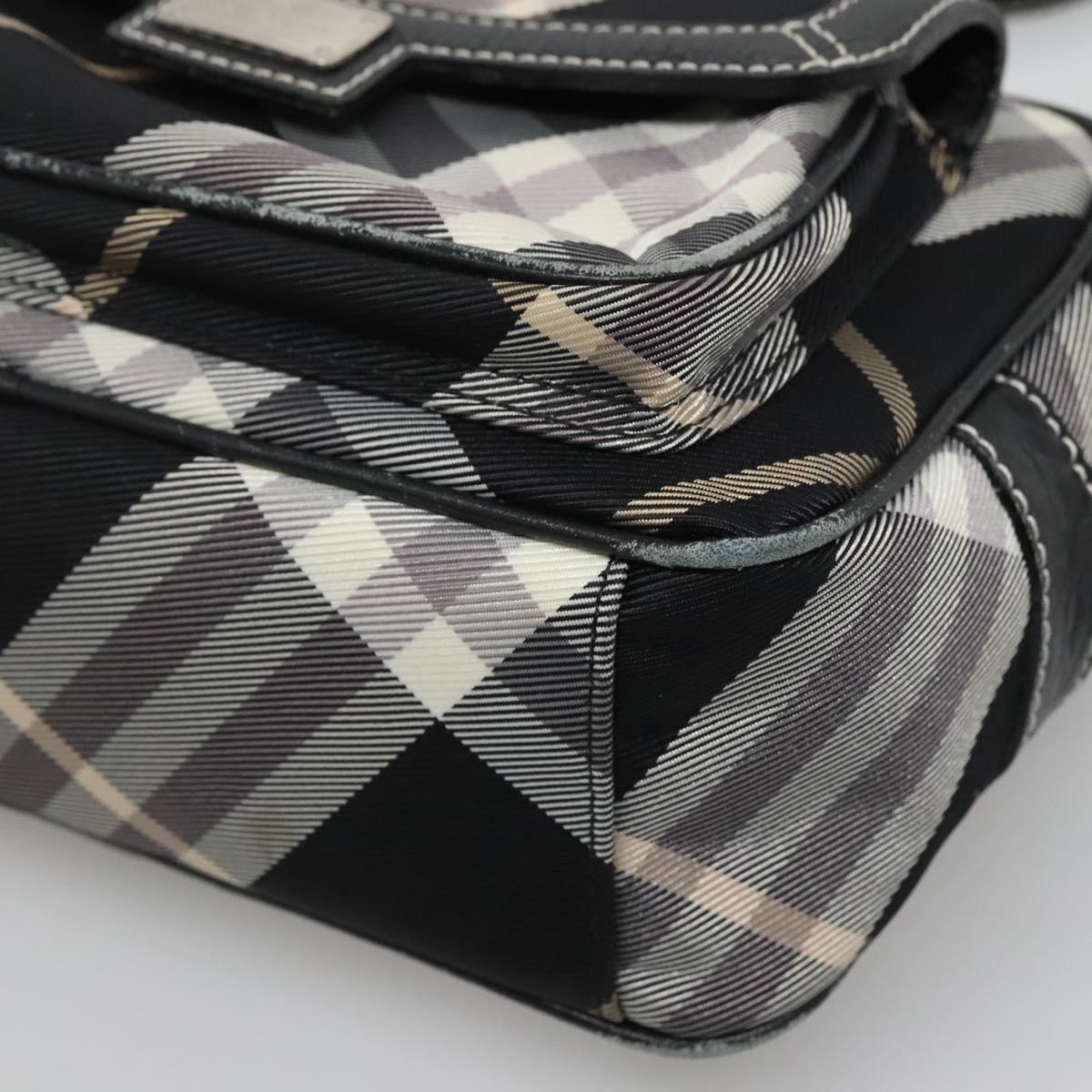 BURBERRY Nova Check Blue Label Shoulder Bag Canvas Black Silver Auth yk17807