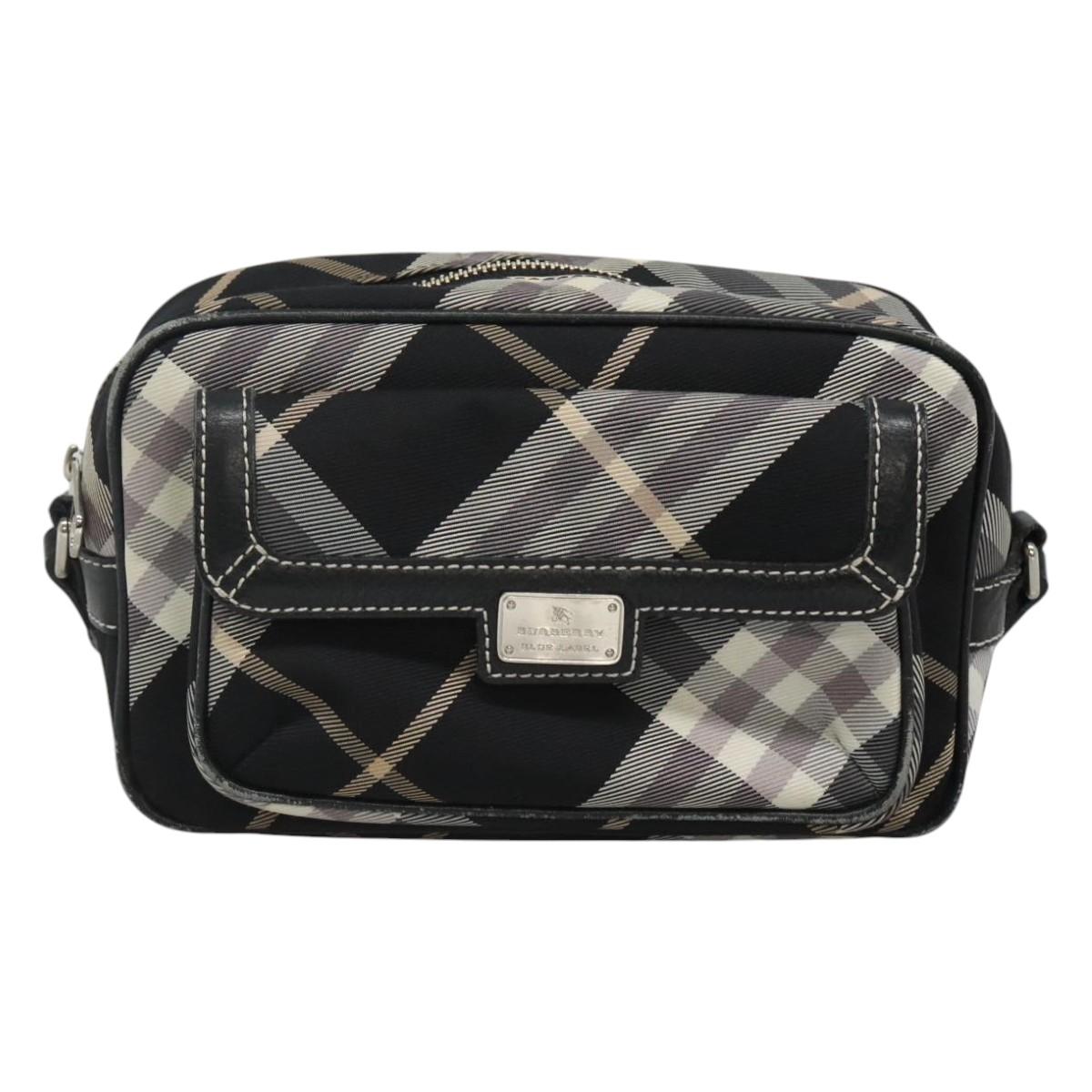 BURBERRY Nova Check Blue Label Shoulder Bag Canvas Black Silver Auth yk17807