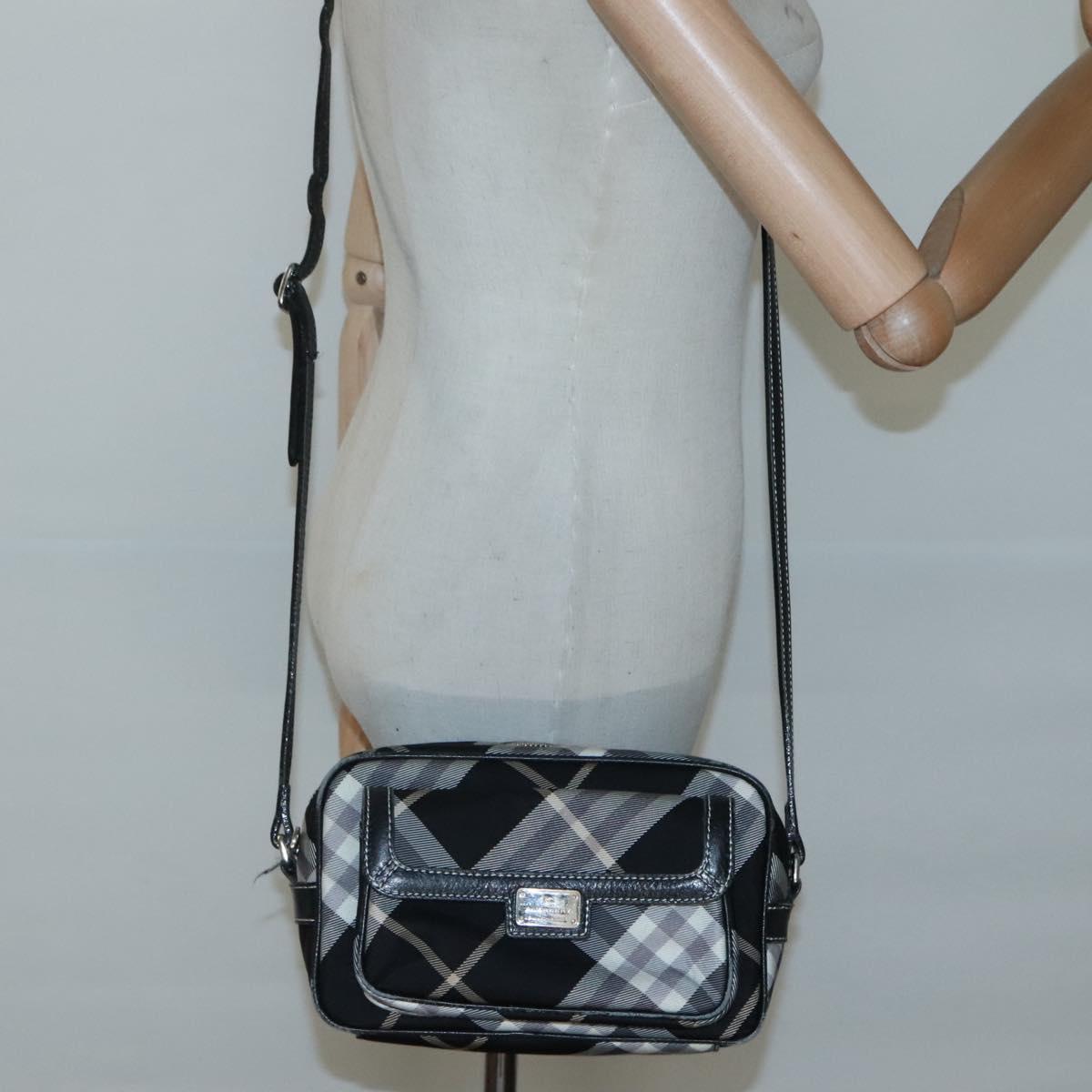 BURBERRY Nova Check Blue Label Shoulder Bag Canvas Black Silver Auth yk17807