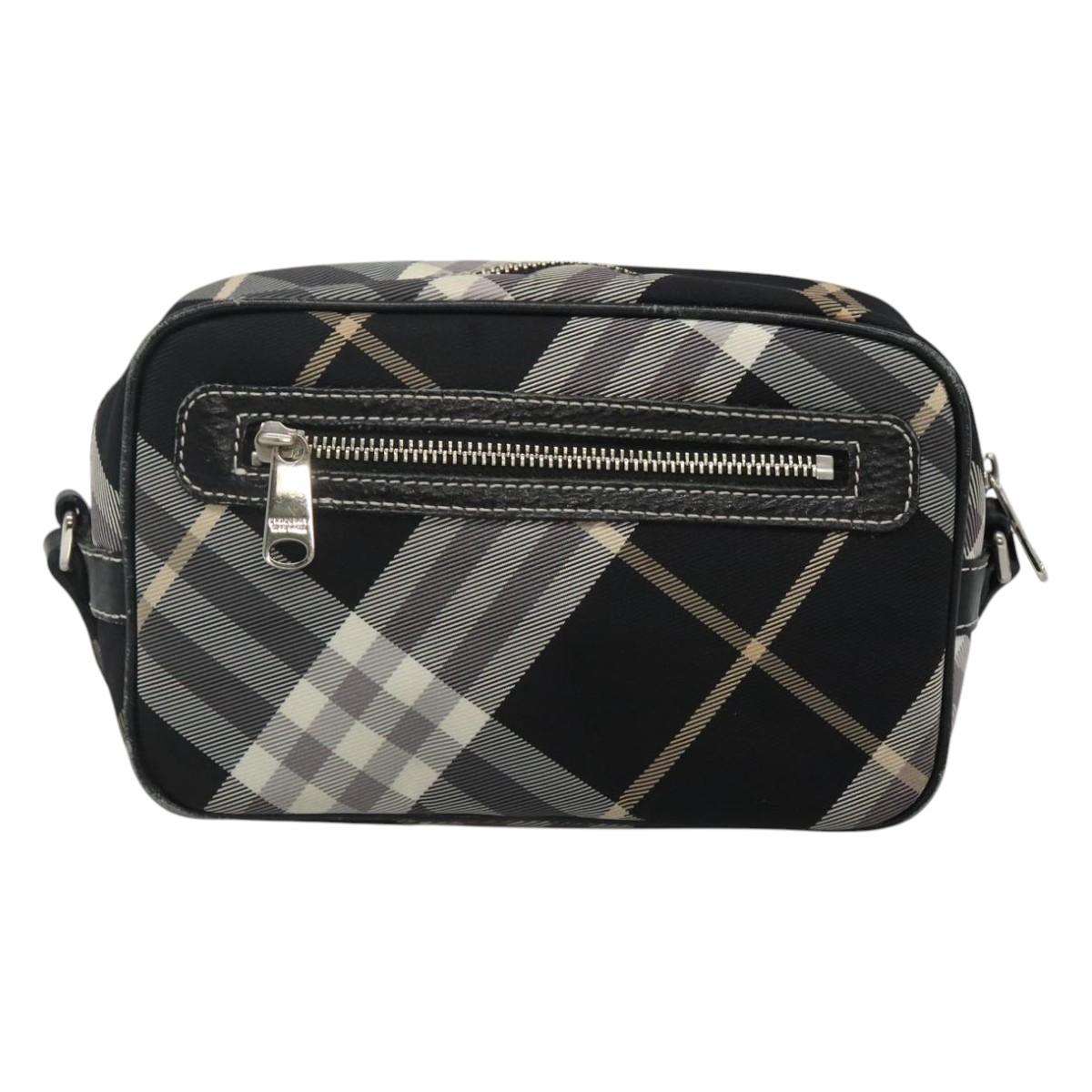 BURBERRY Nova Check Blue Label Shoulder Bag Canvas Black Silver Auth yk17807