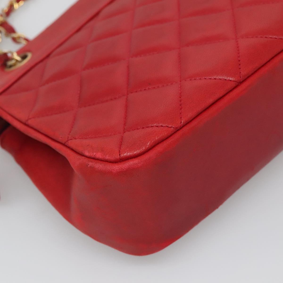 CHANEL Matelasse Chain Shoulder Bag Lamb Skin Gold Red CC Auth yk17818