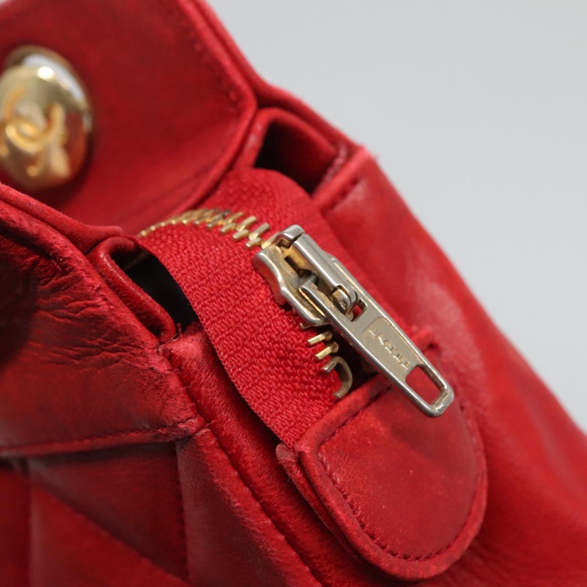 CHANEL Matelasse Chain Shoulder Bag Lamb Skin Gold Red CC Auth yk17818