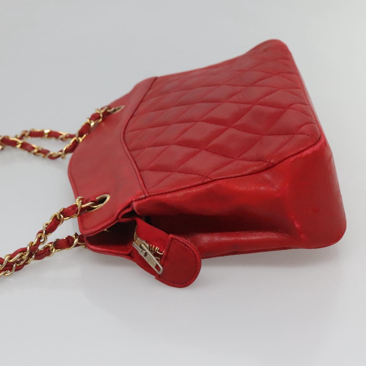 CHANEL Matelasse Chain Shoulder Bag Lamb Skin Gold Red CC Auth yk17818