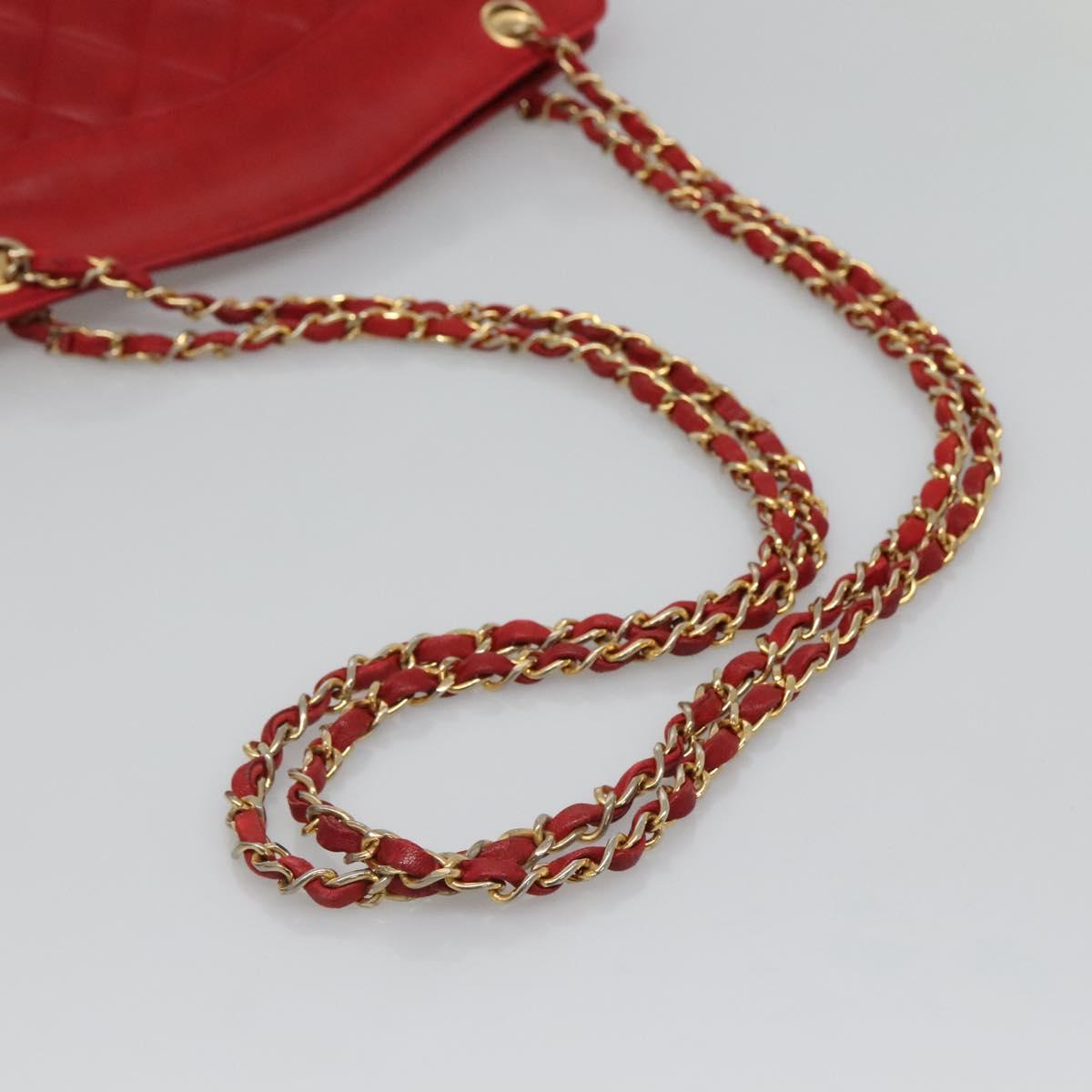 CHANEL Matelasse Chain Shoulder Bag Lamb Skin Gold Red CC Auth yk17818