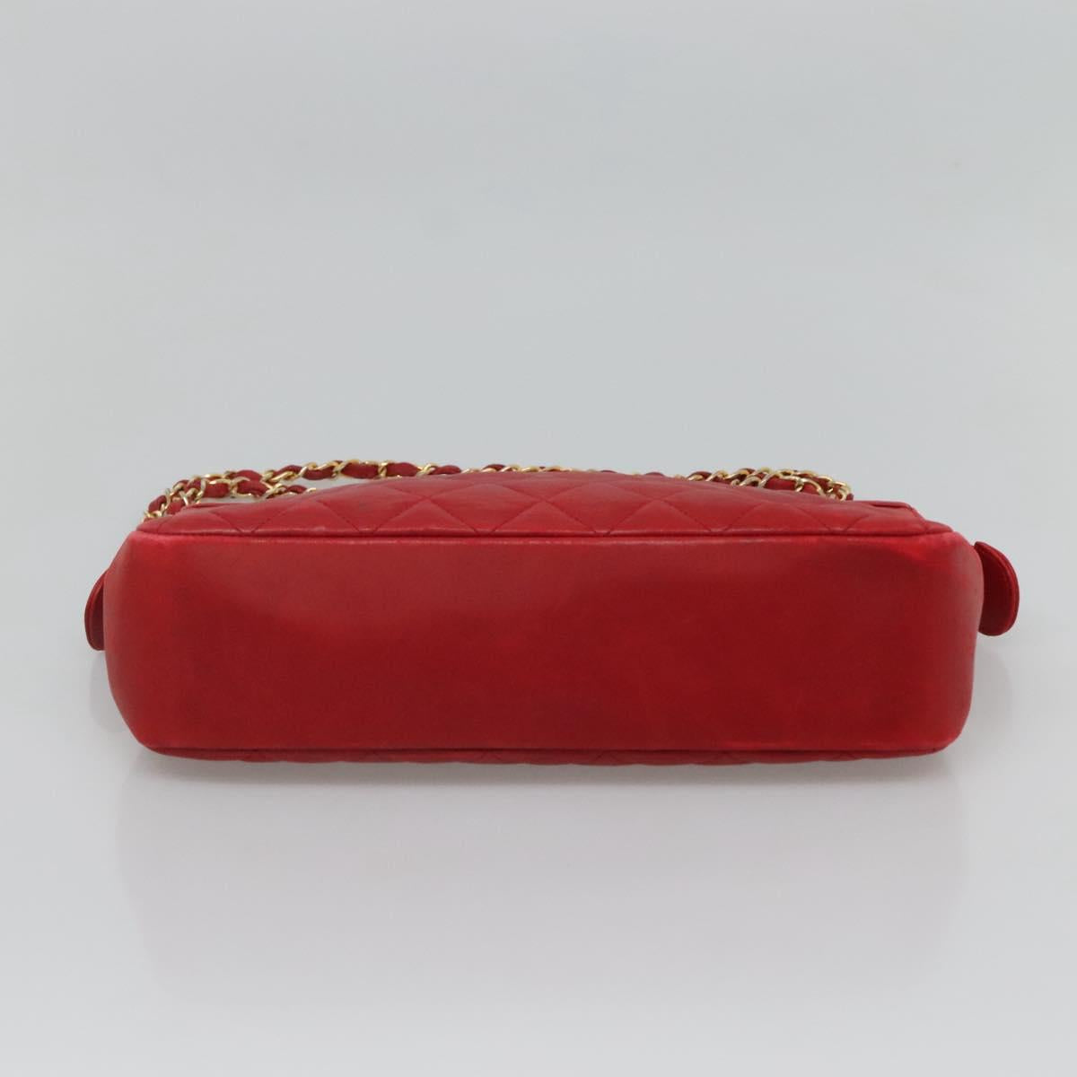 CHANEL Matelasse Chain Shoulder Bag Lamb Skin Gold Red CC Auth yk17818