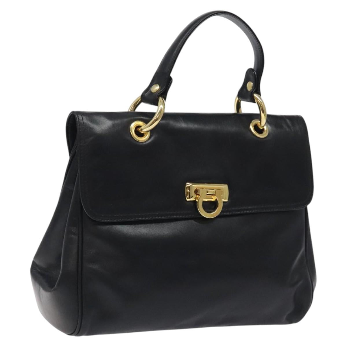 BALLY Hand Bag Leather Black Gold Auth yk17845