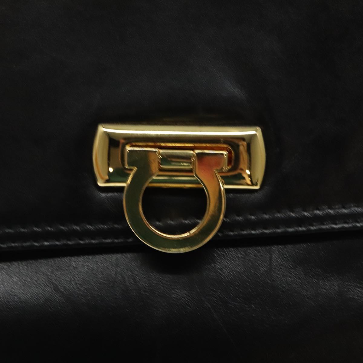 BALLY Hand Bag Leather Black Gold Auth yk17845