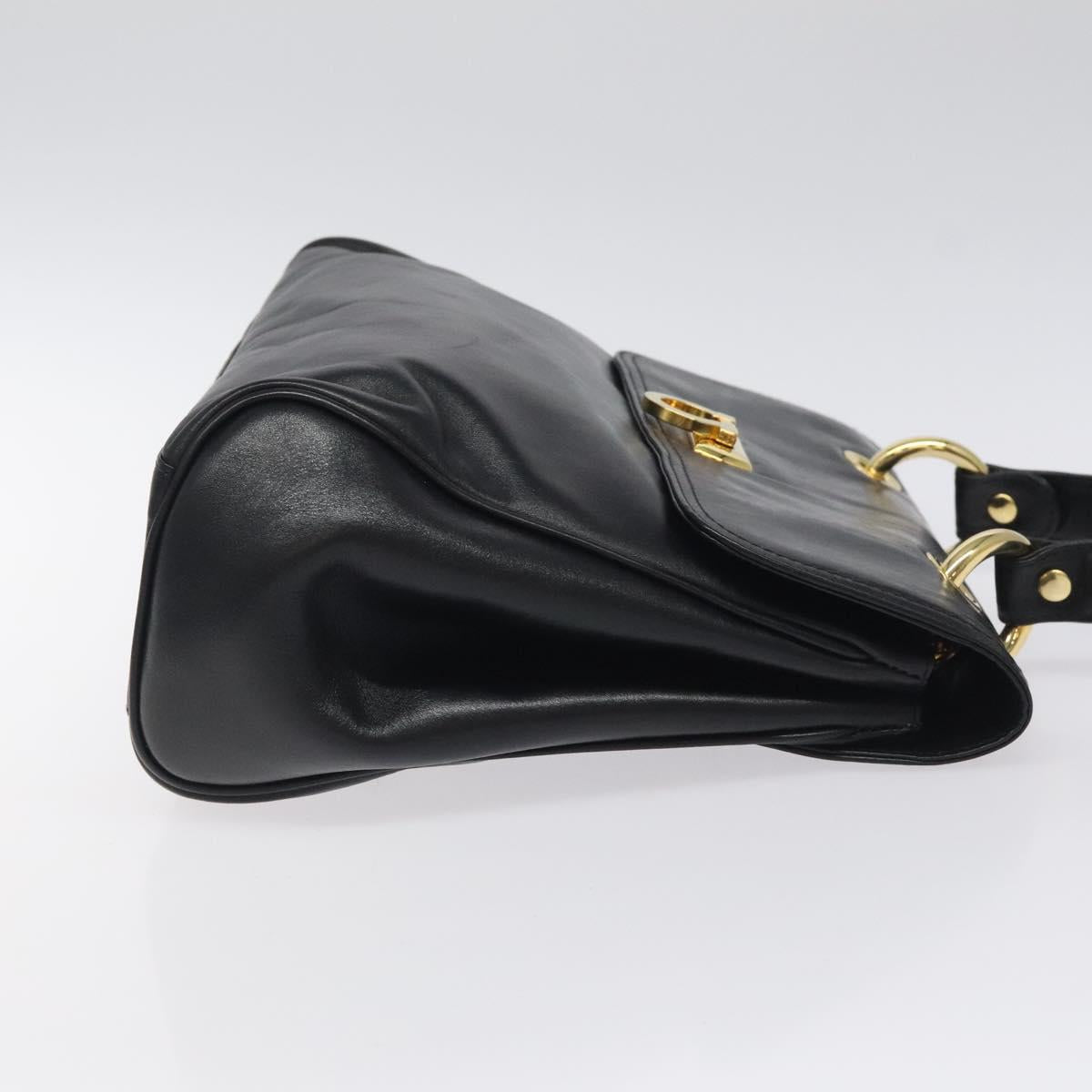 BALLY Hand Bag Leather Black Gold Auth yk17845