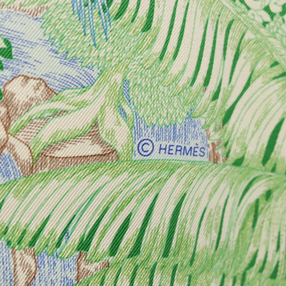 HERMES Carre 90 Scarf ""Faubourg Tropical"" Silk Green Auth yk17852